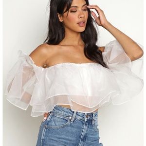 White 12th Tribe organza crop top